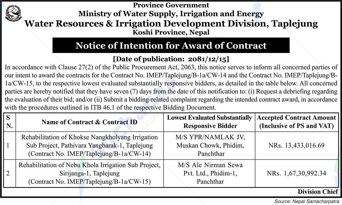 Water Resources & Irrigation Development Division, Taplejung