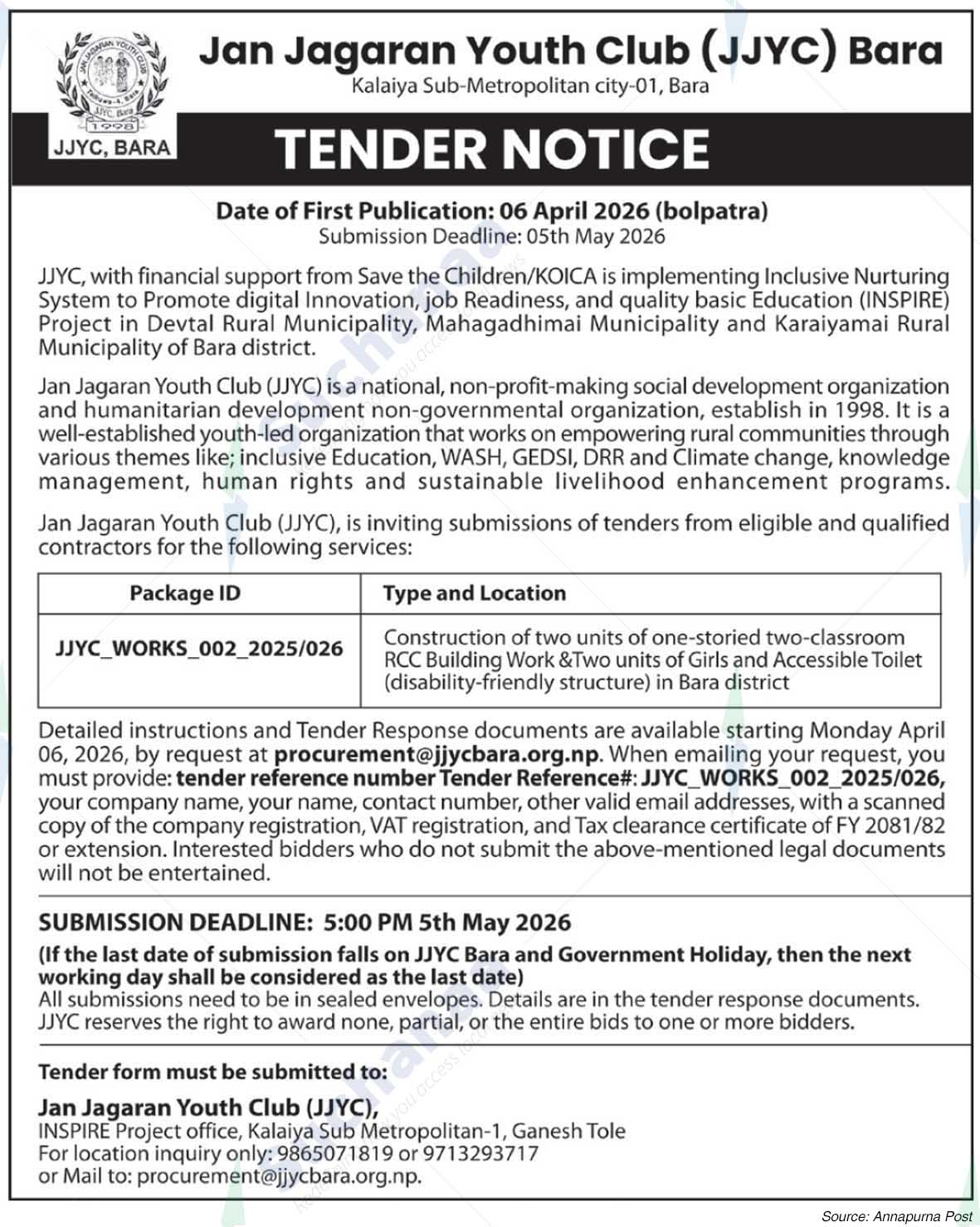 Jan Jagaran Youth Club (JJYC), Bara