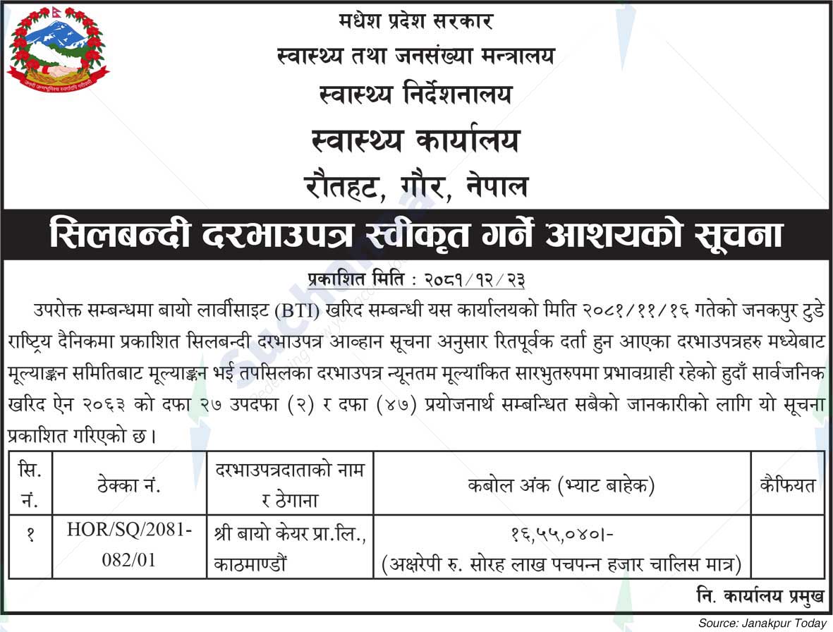 Health Office,  Rautahat, Gaur