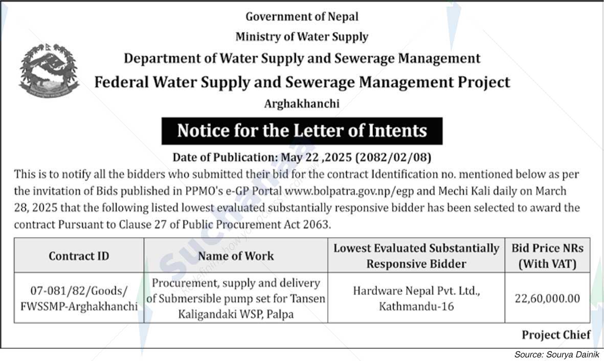 Federal Water Supply and Sewerage Management Project, Arghakhanchi