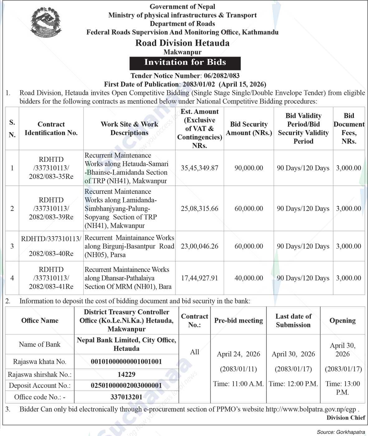 Road Division, Hetauda