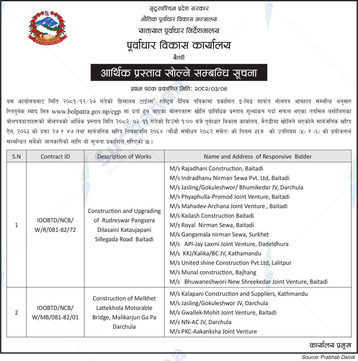Infrastructure Development Office, Baitadi