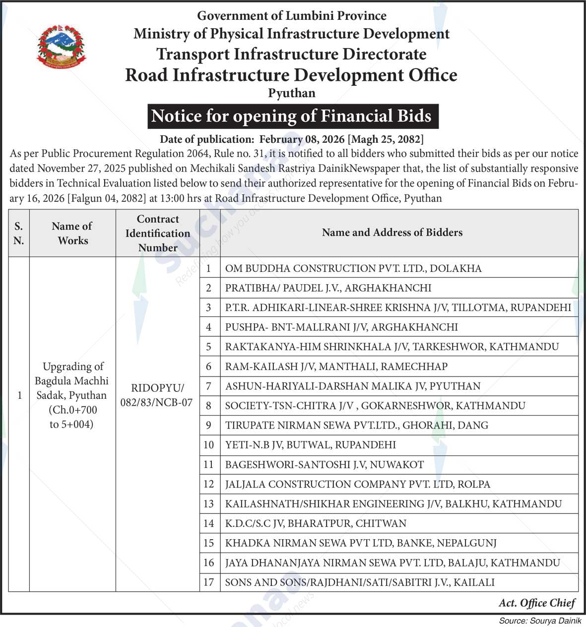 Road Infrastructure Development Office, Pyuthan