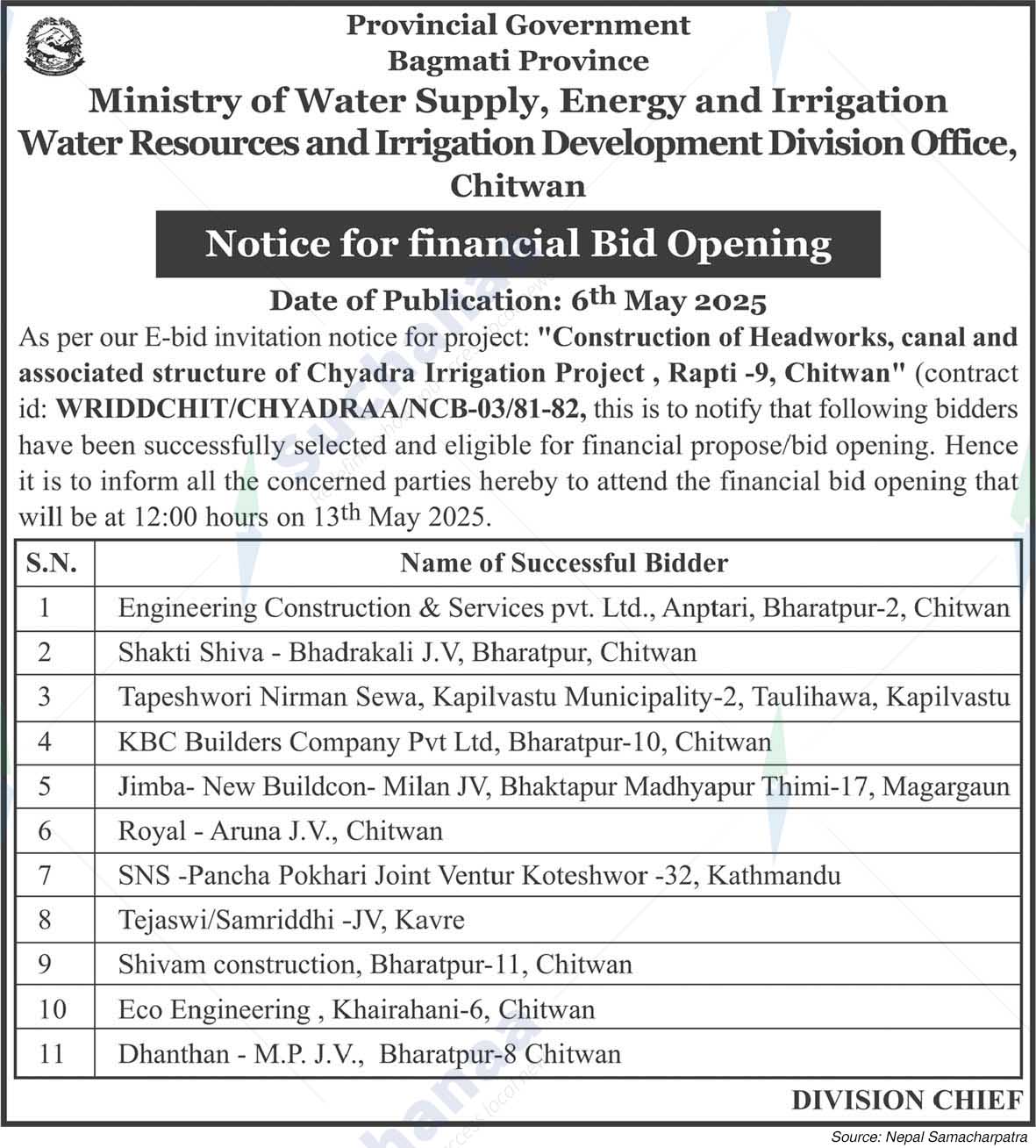Water Resources and Irrigation Development Division Office