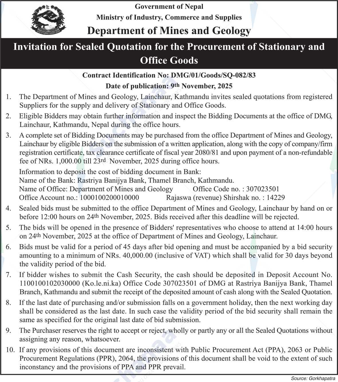 Department of Mines and Geology