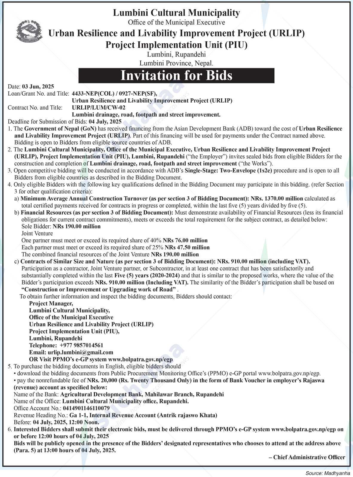 Urban Resilience and Livability Improvement Project (URLIP)