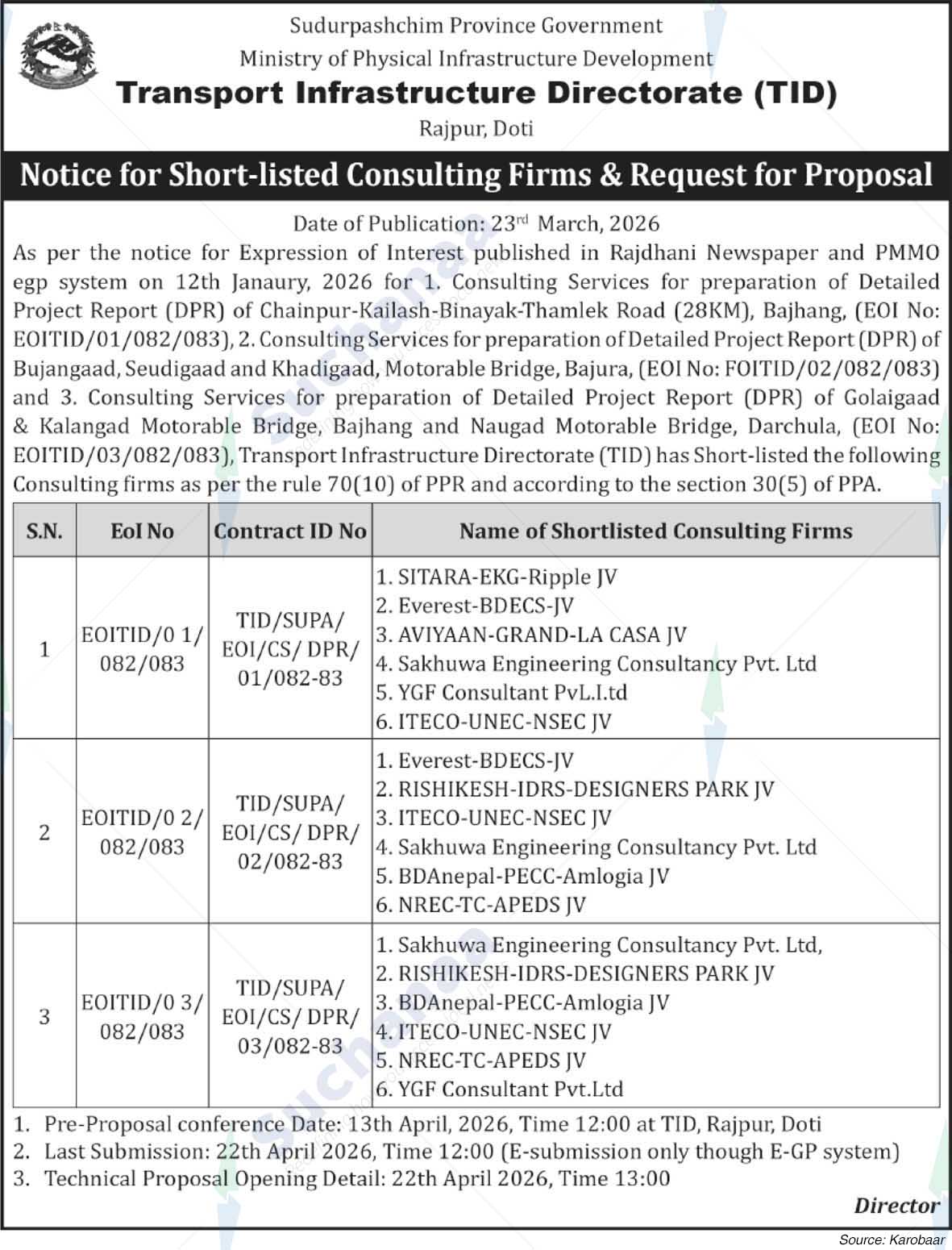 Transport Infrastructure Directorate (TID), Rajpur, Doti
