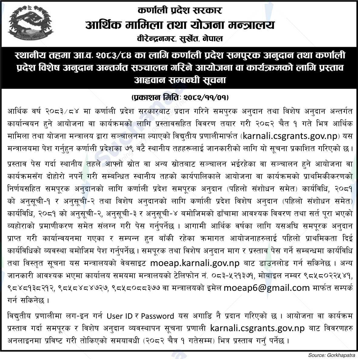 Ministry of Economic Affairs and Planning, Karnali