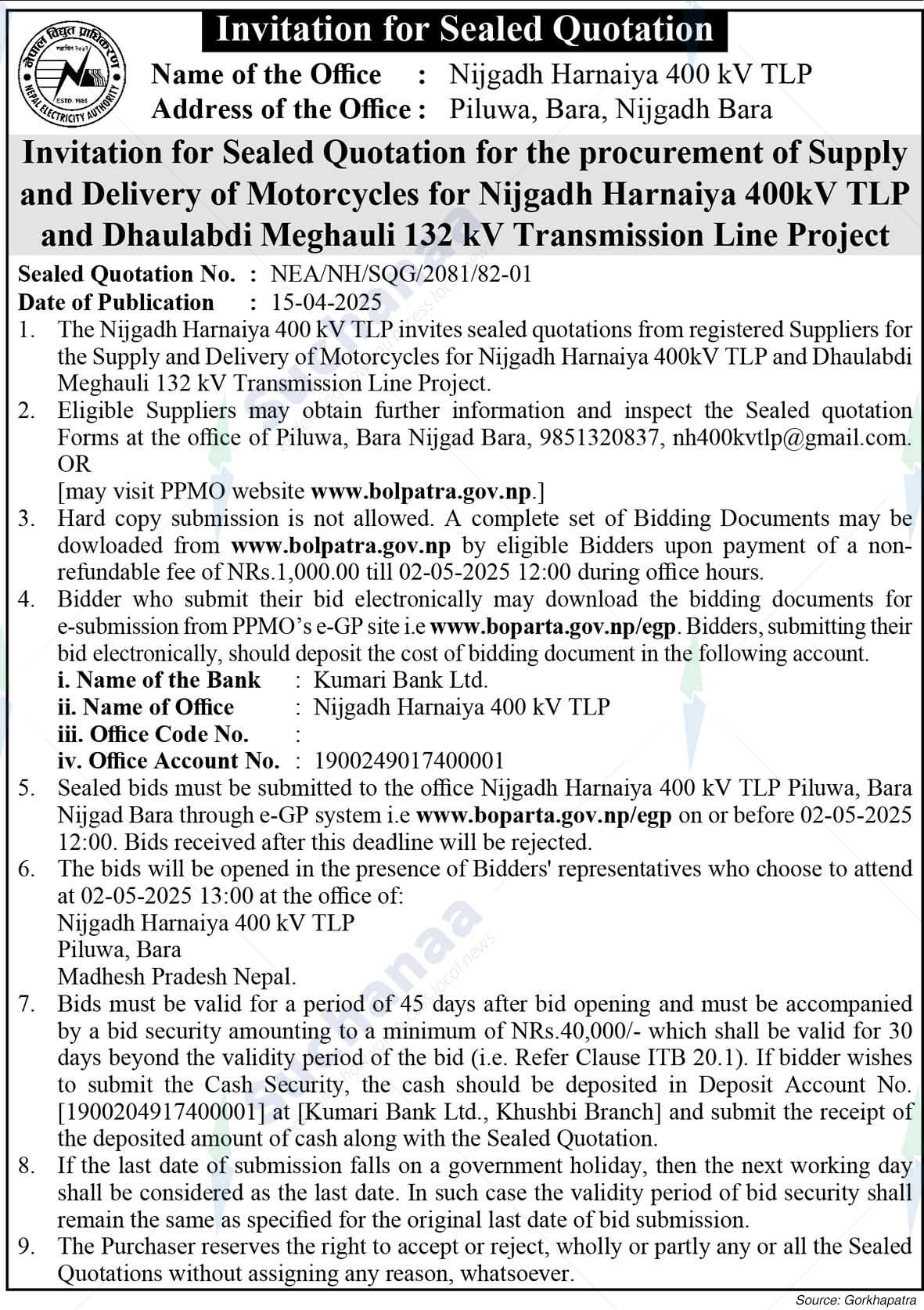 Nijgadh Harnaiya 400 kV TLP