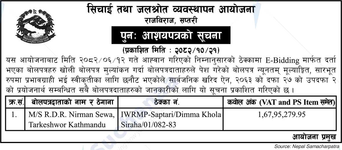 Irrigation and Water Resources Management Project, Saptari