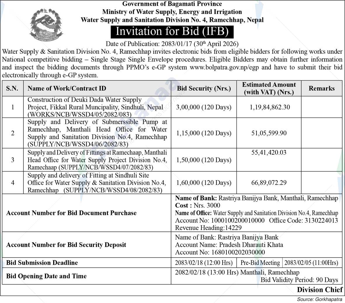 Water Supply and Sanitation Division No. 4, Ramechhap