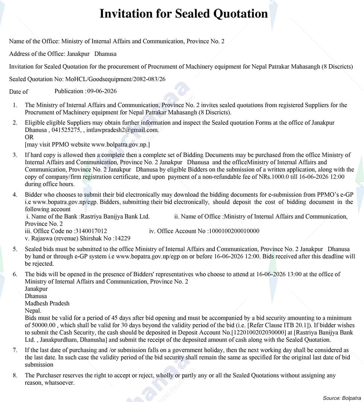 Ministry of Internal Affairs and Communication, Province No. 2