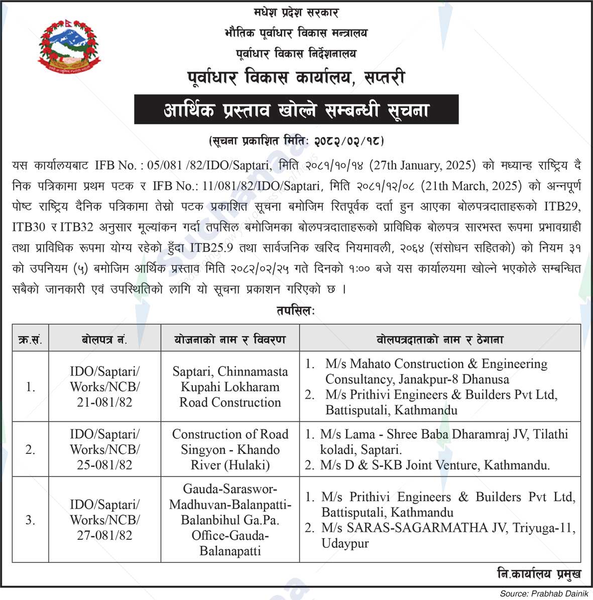 Infrastructure Development Office, Saptari