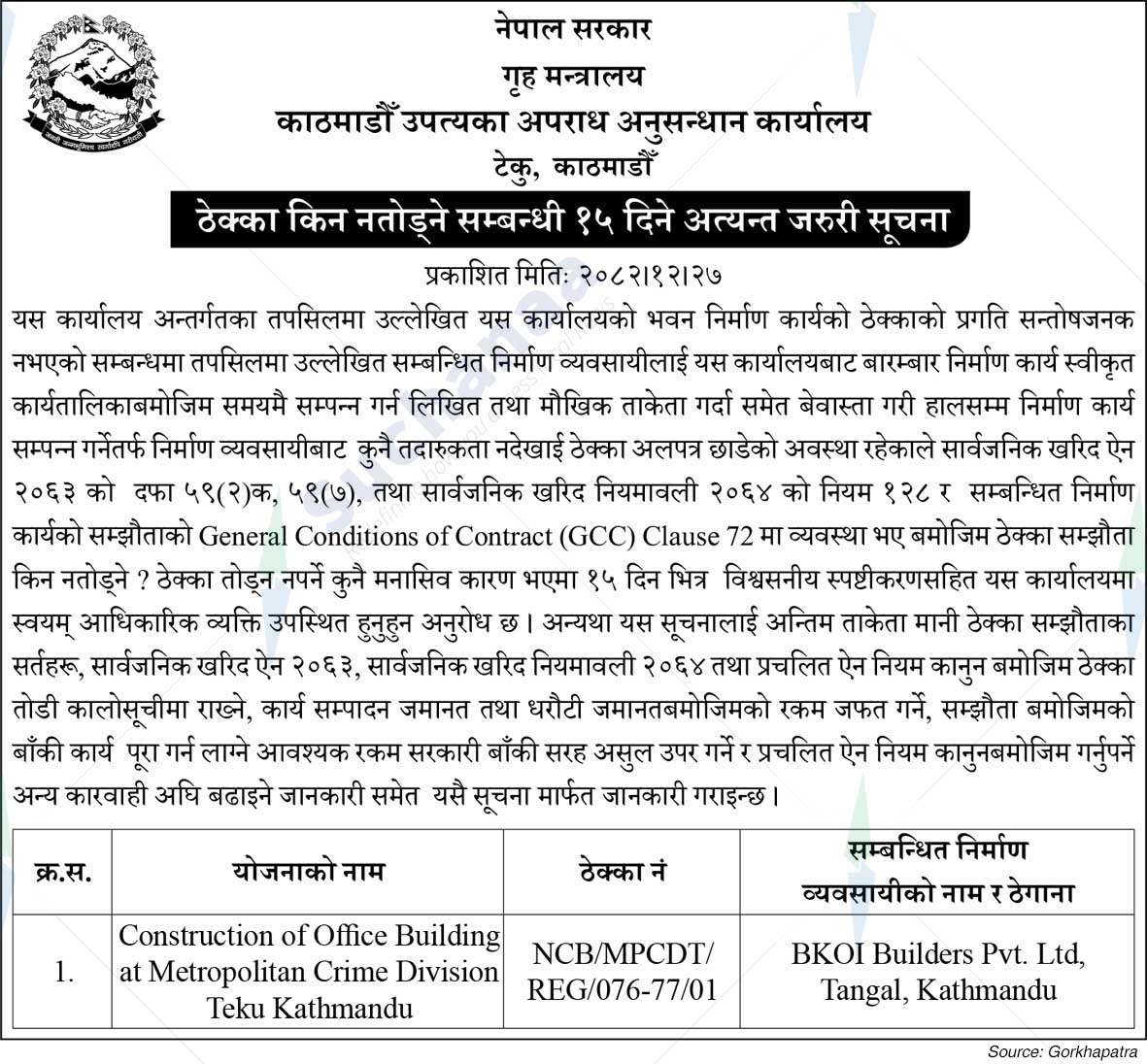 Kathmandu Upatyaka Aaparadh Anusandhan Karyalaya, Teku, Kathmandu