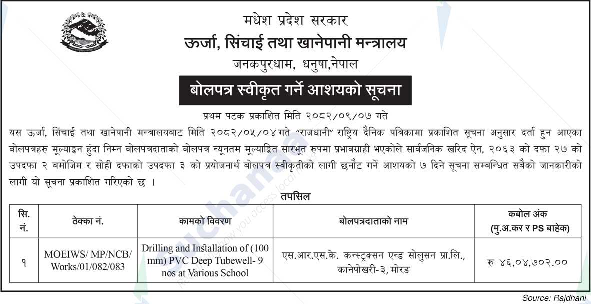 Ministry of Energy, Irrigation and Drinking Water Janakpurdham, Dhanusha