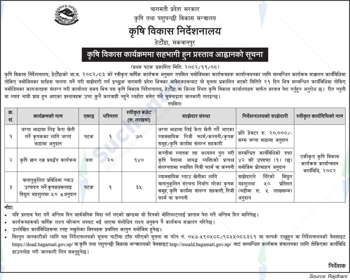 Directorate of Agricultural Development, Makawanpur