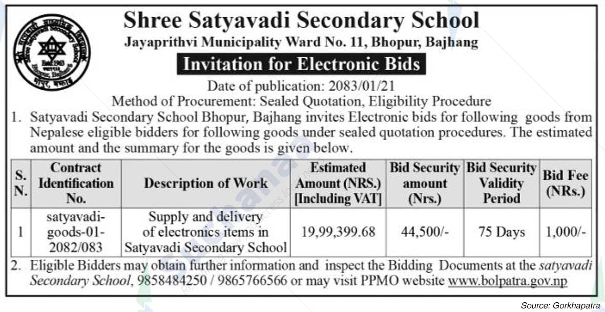 Shree Satyavadi Secondary School, Bajhang