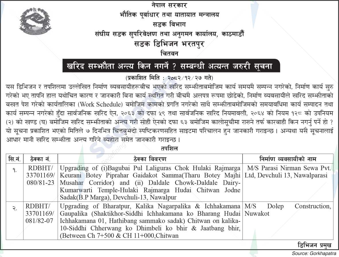 Road Division, Bharatpur, Chitwan