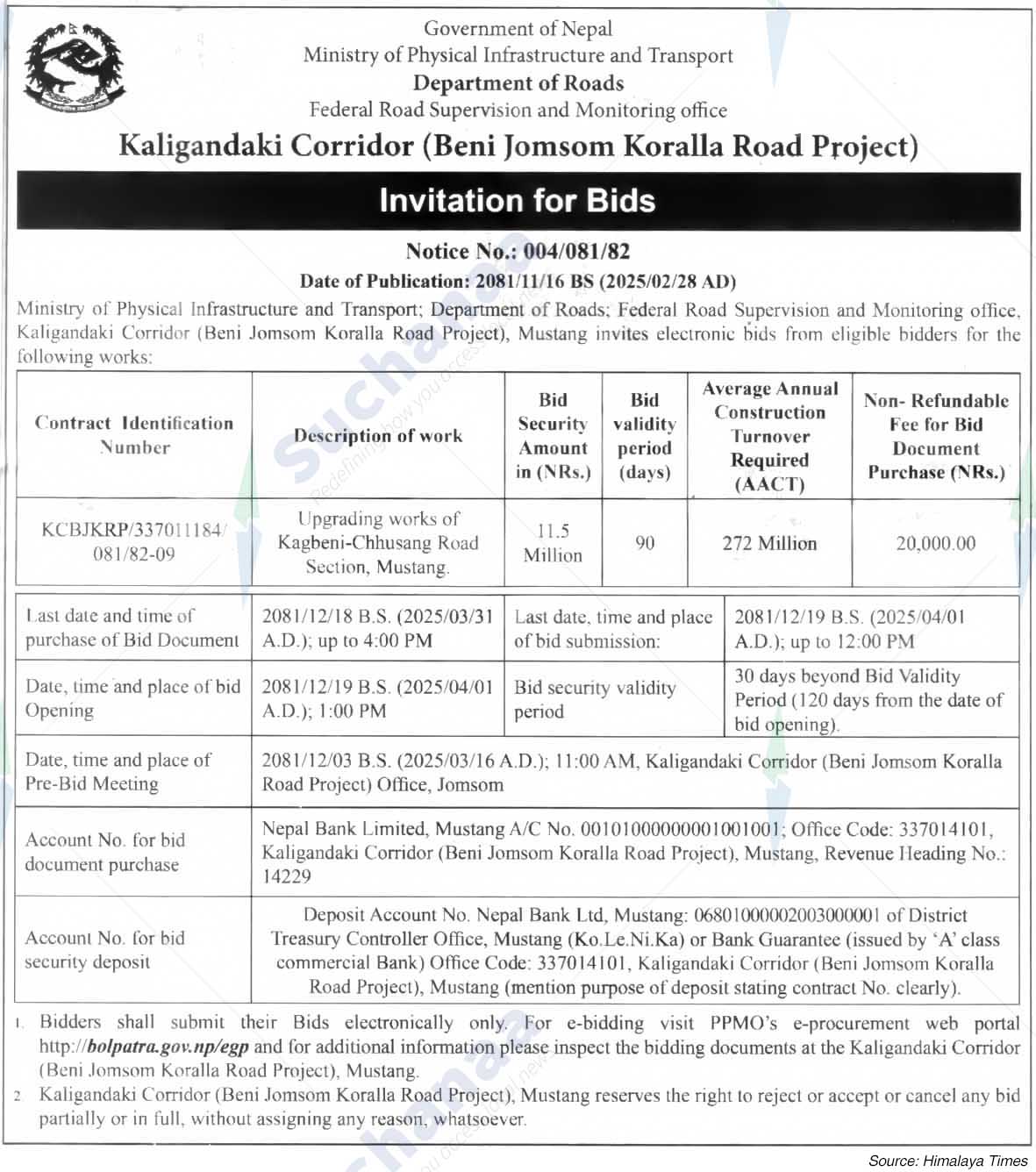Kaligandaki Corridor (Beni Jomsom Koralla Road Project)