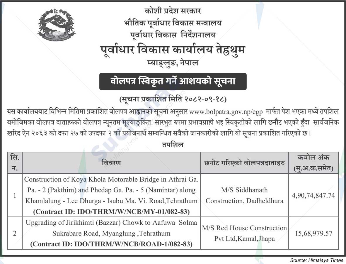 Infrastructure Development Office , Tehrathum,  Myanglung