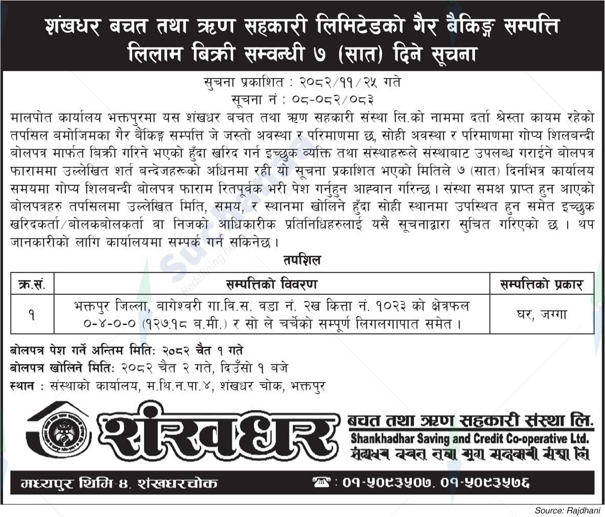Shankhadhar Saving and Credit Co-operative Limited