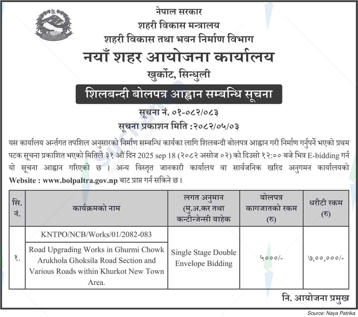 New City Project Office, Khurkot, Sindhuli
