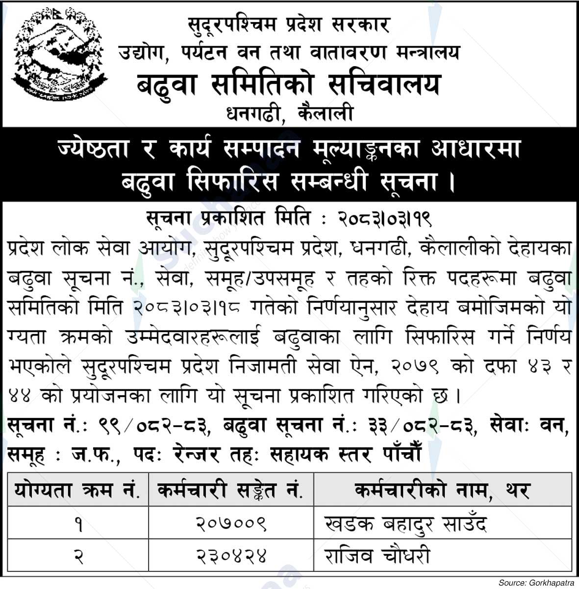 Ministry of Industry, Tourism, Forest and Environment,  kailali