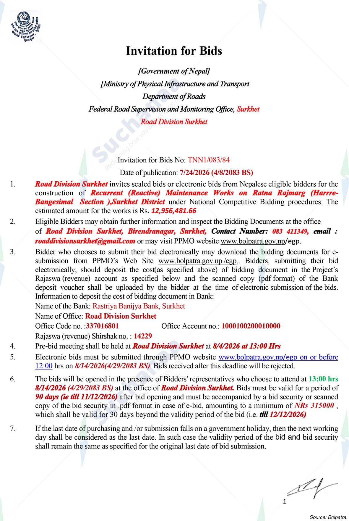 Road Division, Surkhet