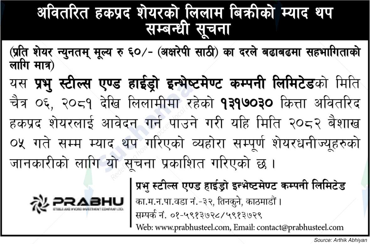 Prabhu Steels and Hydro Investment Company Limited