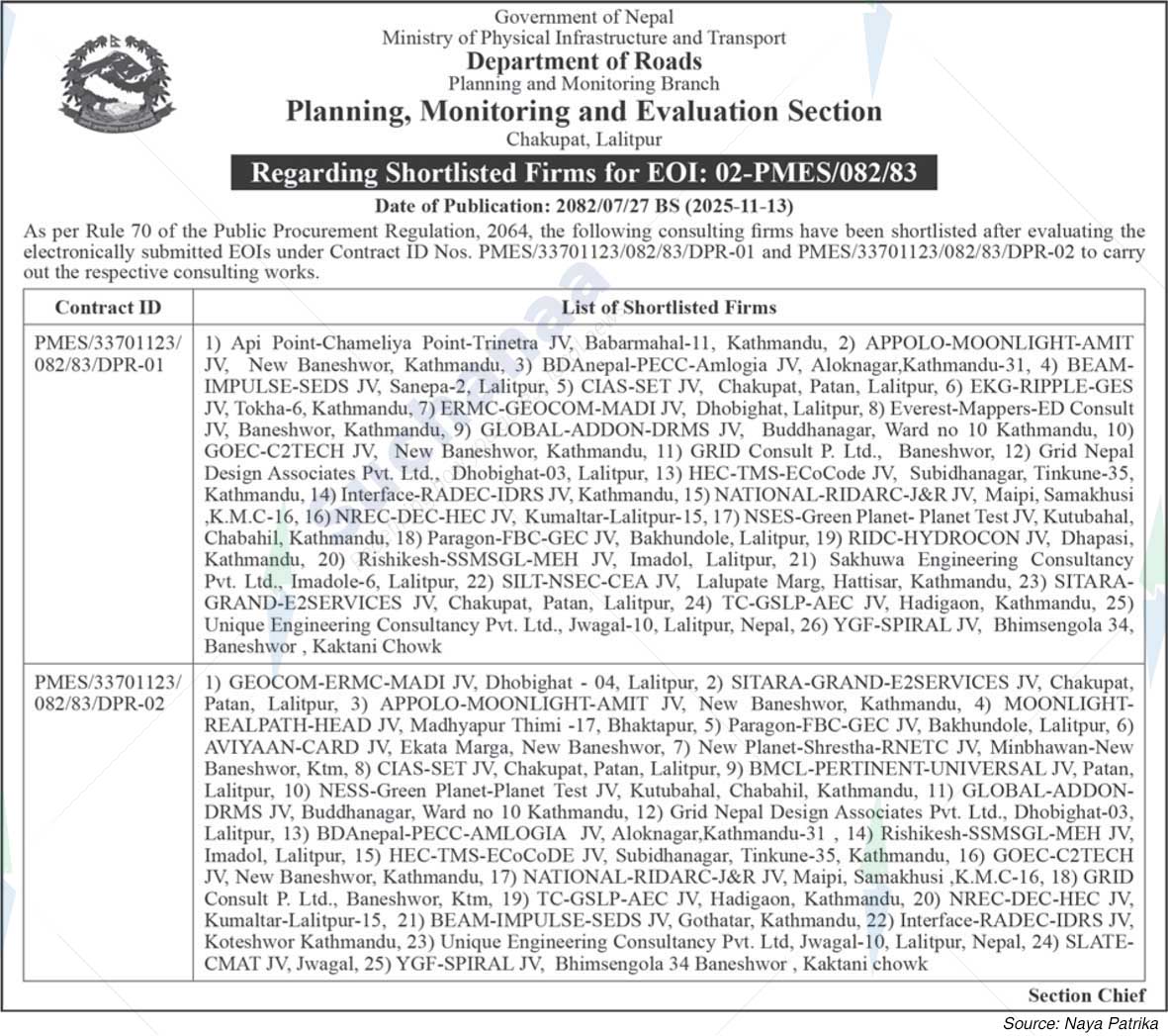 Planning, Monitoring and Evaluation Section, Chakupat, Lalitpur