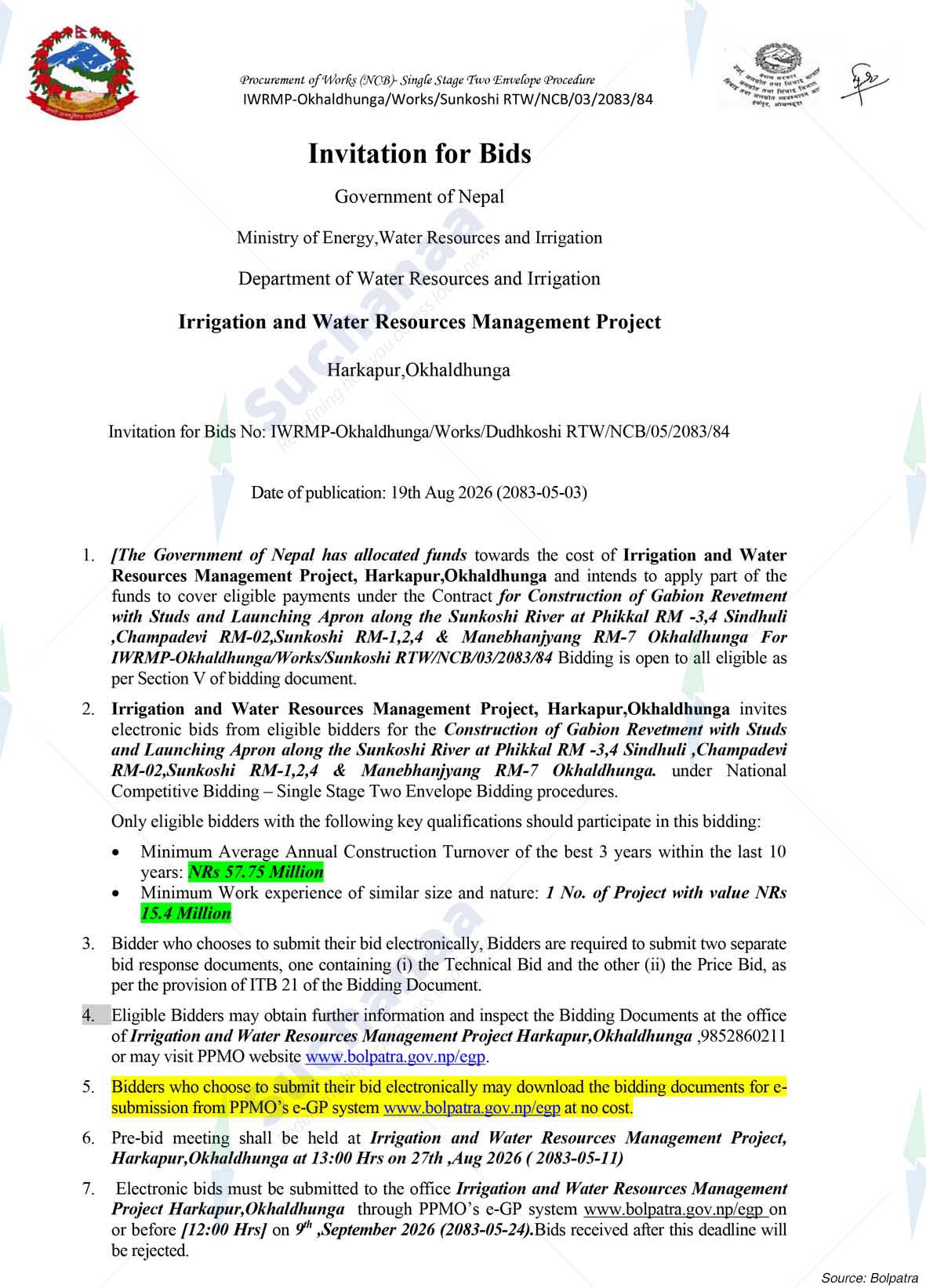 Irrigation and Water Resources Management Project, Okhaldhunga