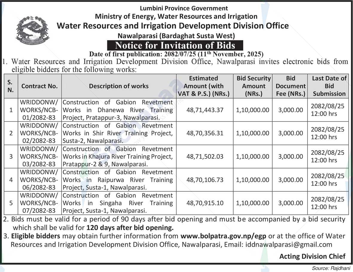 Water Resources and Irrigation Development Division Office, Nawalparasi (Bardaghat Susta West)