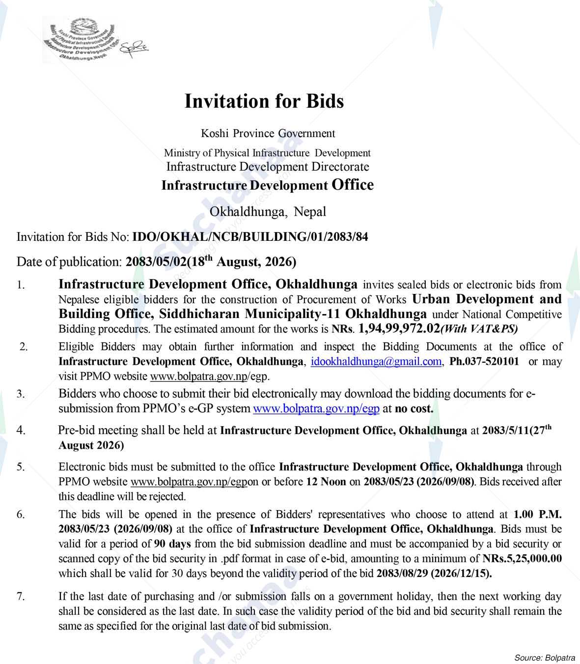 Infrastructure Development Office (IDO), Okhaldhunga