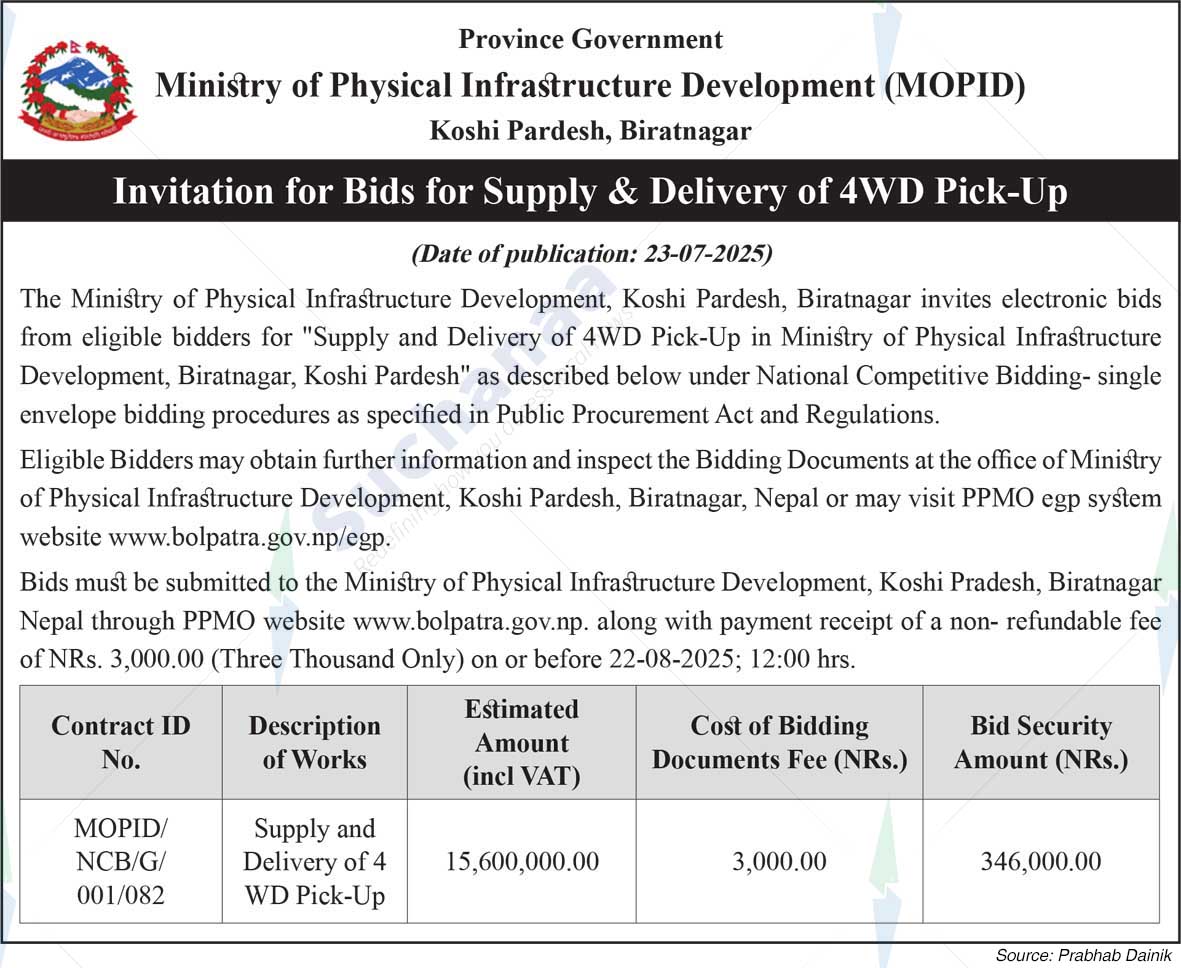 Ministry of Physical Infrastructure Development, Koshi