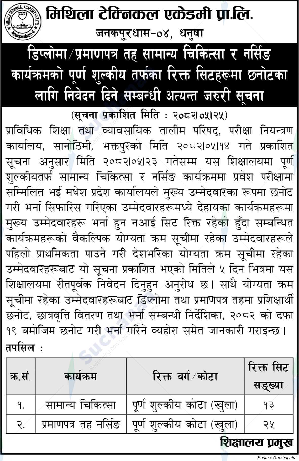 Mithila Technical Academy Pvt. Ltd.