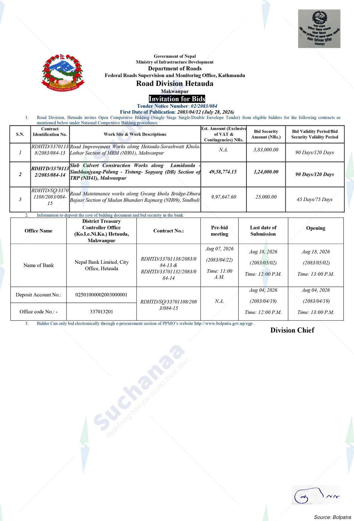 Road Division, Hetauda