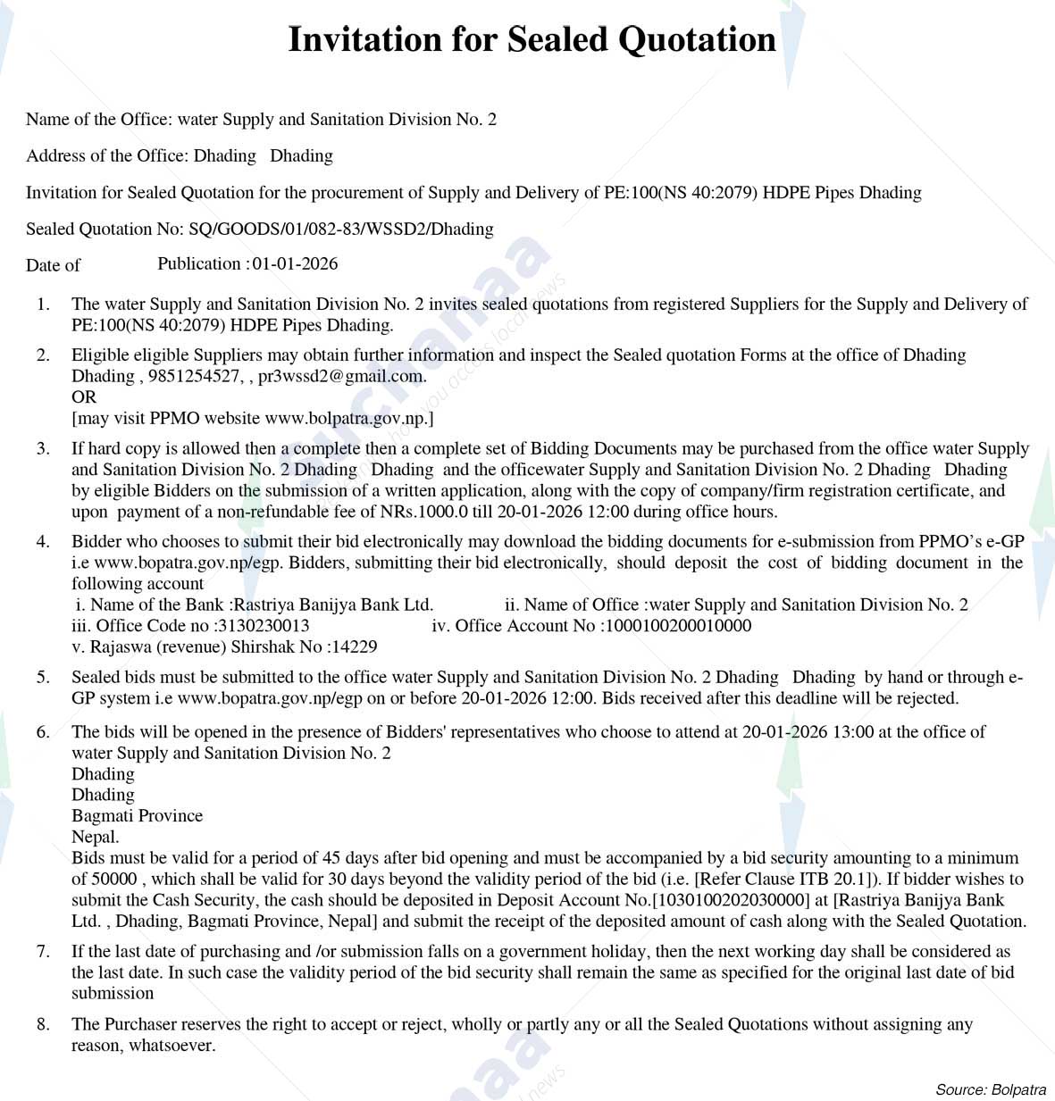 water Supply and Sanitation Division No. 2