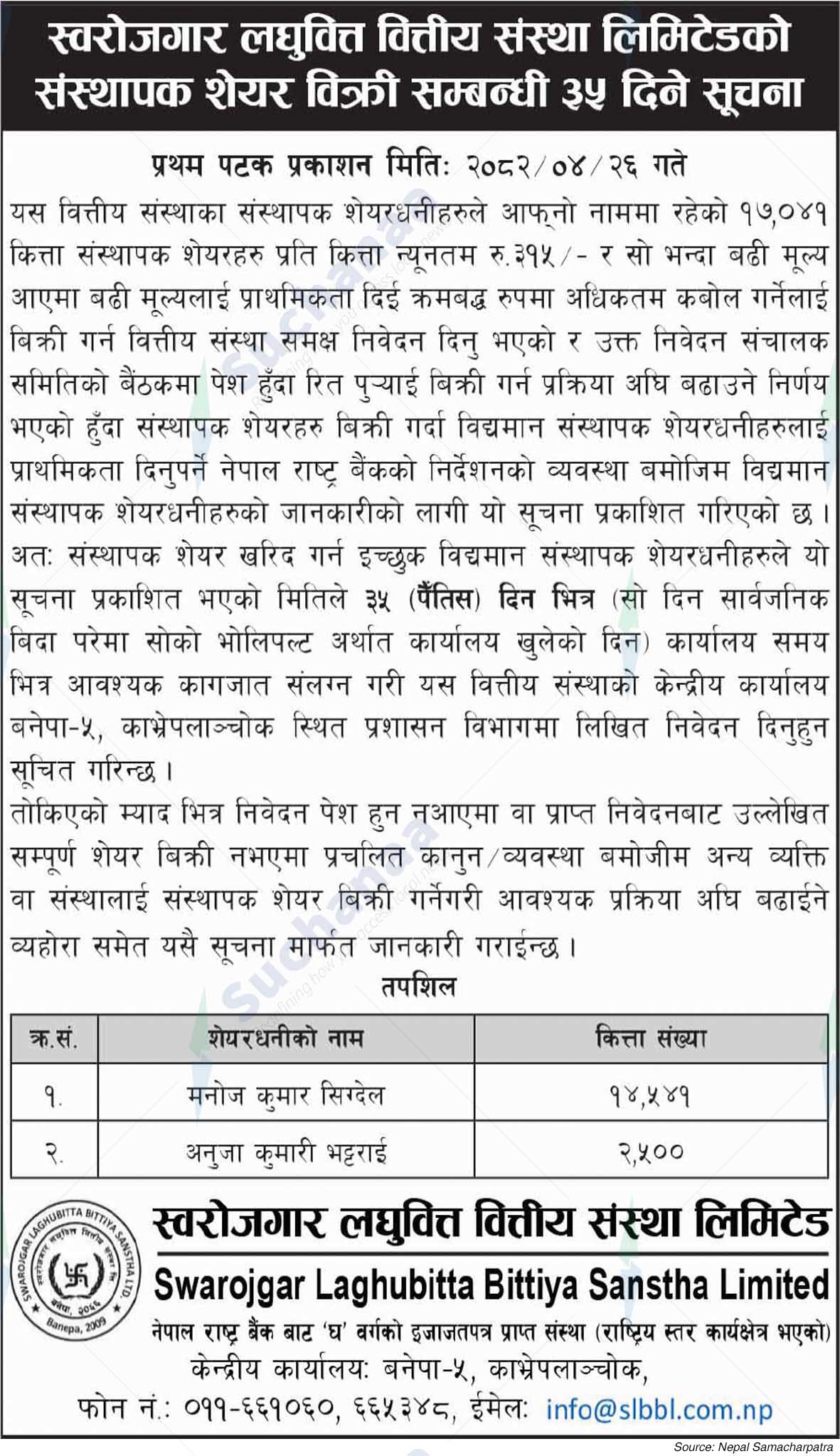 Swarojgar Laghubitta Bittiya Sanstha Limited