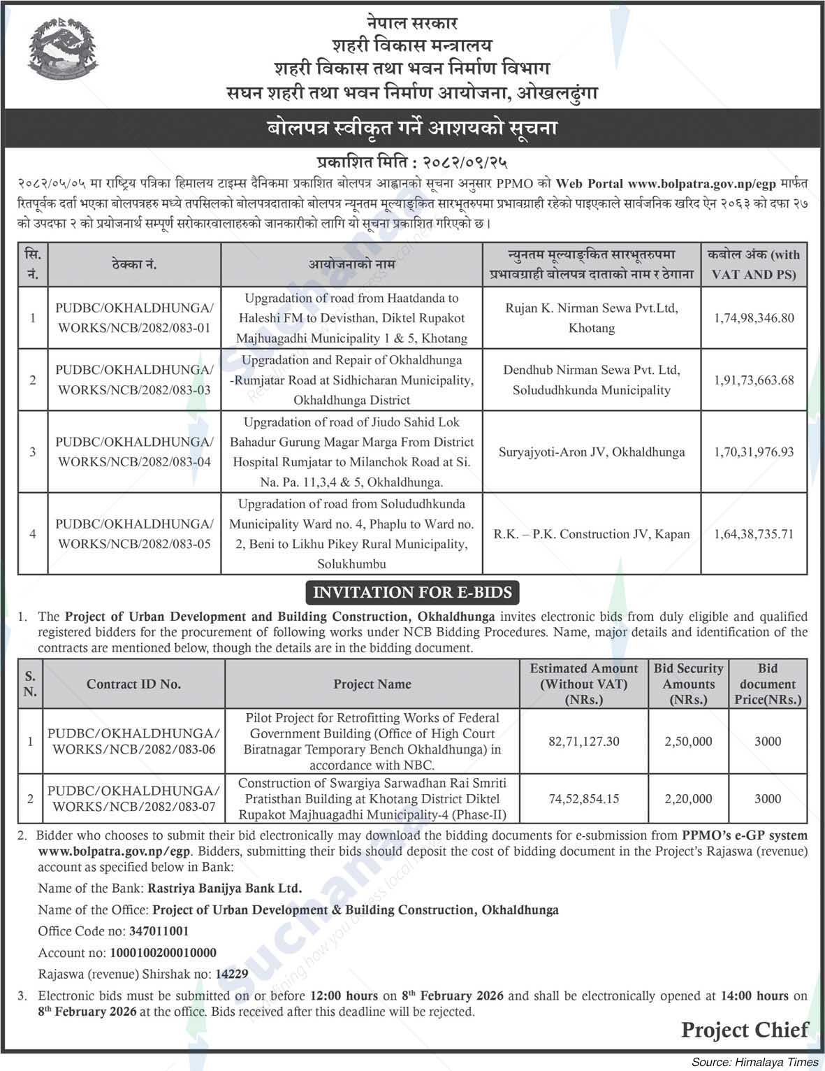 Project of Urban Development & Building Construction, Okhaldhunga