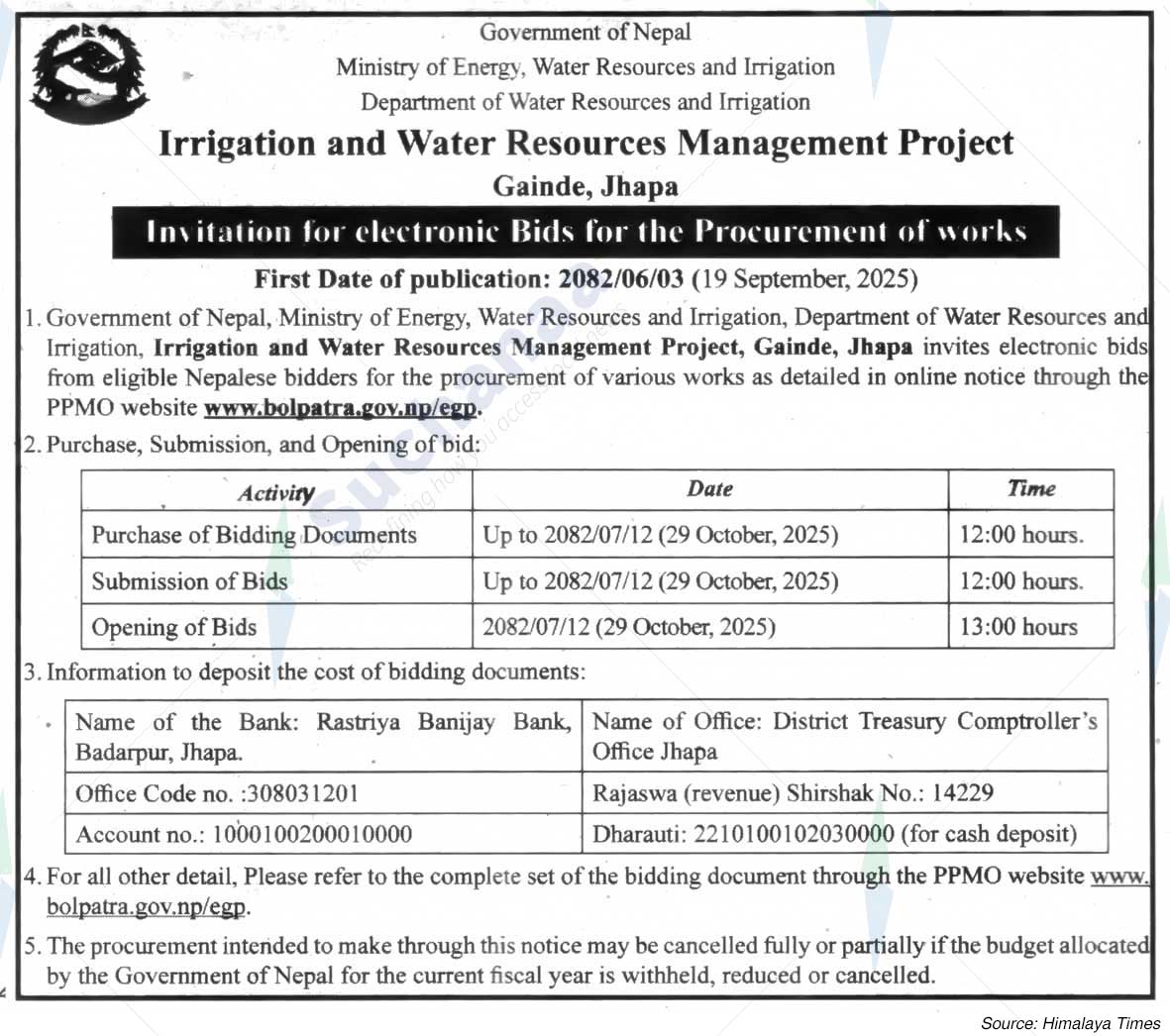 Irrigation and Water Resources Management Project, Gainde, Jhapa
