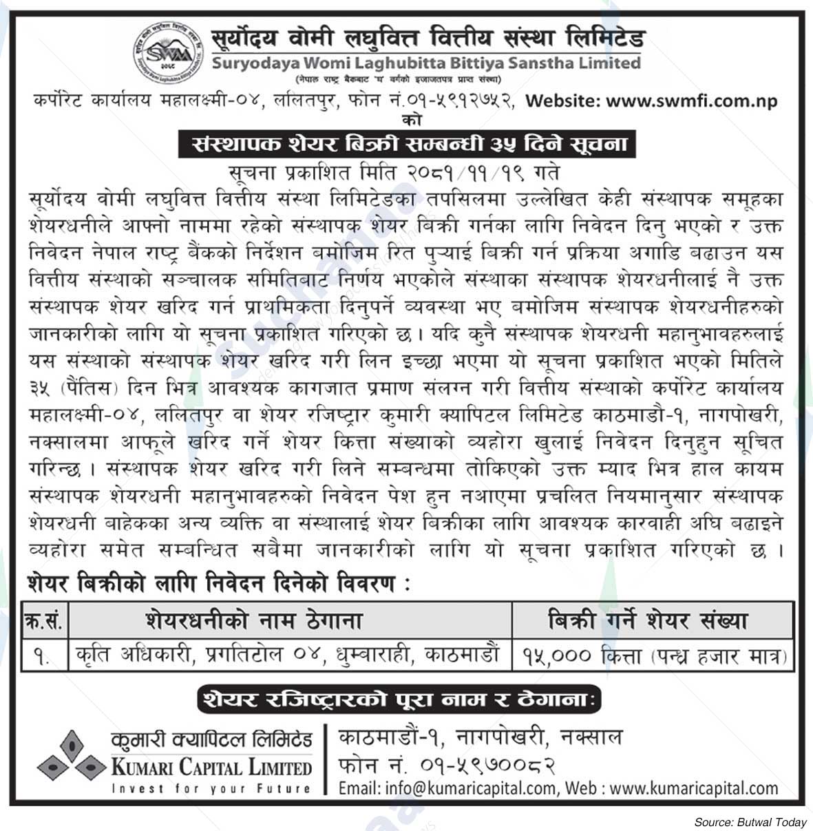Suryodaya Womi Laghuvitta Financial Institution Limited