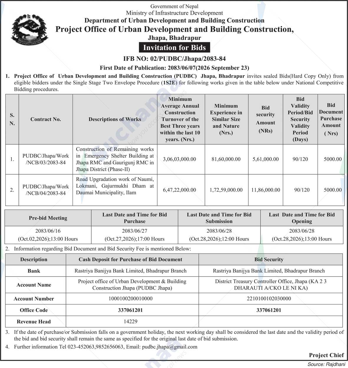 Project Office of Urban Development and Building Construction, Jhapa
