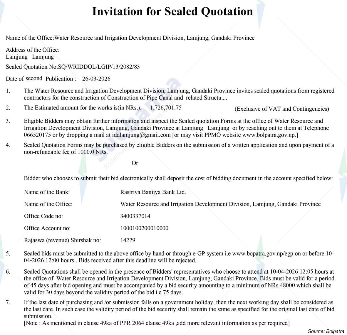 Water Resource and Irrigation Development Division, Lamjung, Gandaki Province