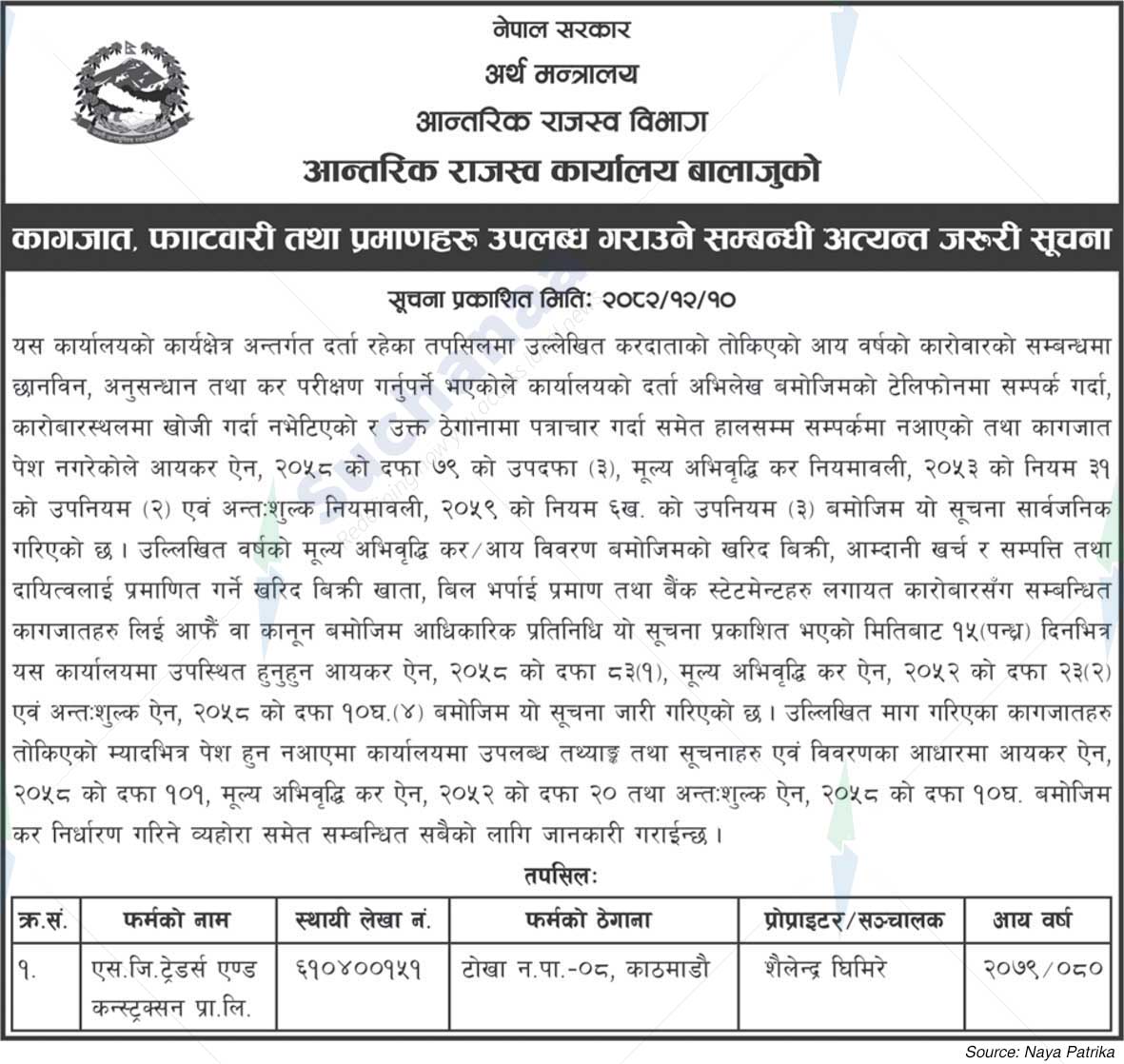 Inland Revenue Office, Balaju