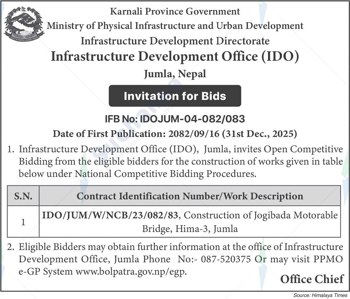Infrastructure Development Office (IDO), Jumla