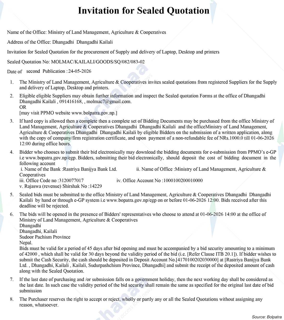 Ministry of Land Management, Agriculture and Co-operatives, Sudurapashchim