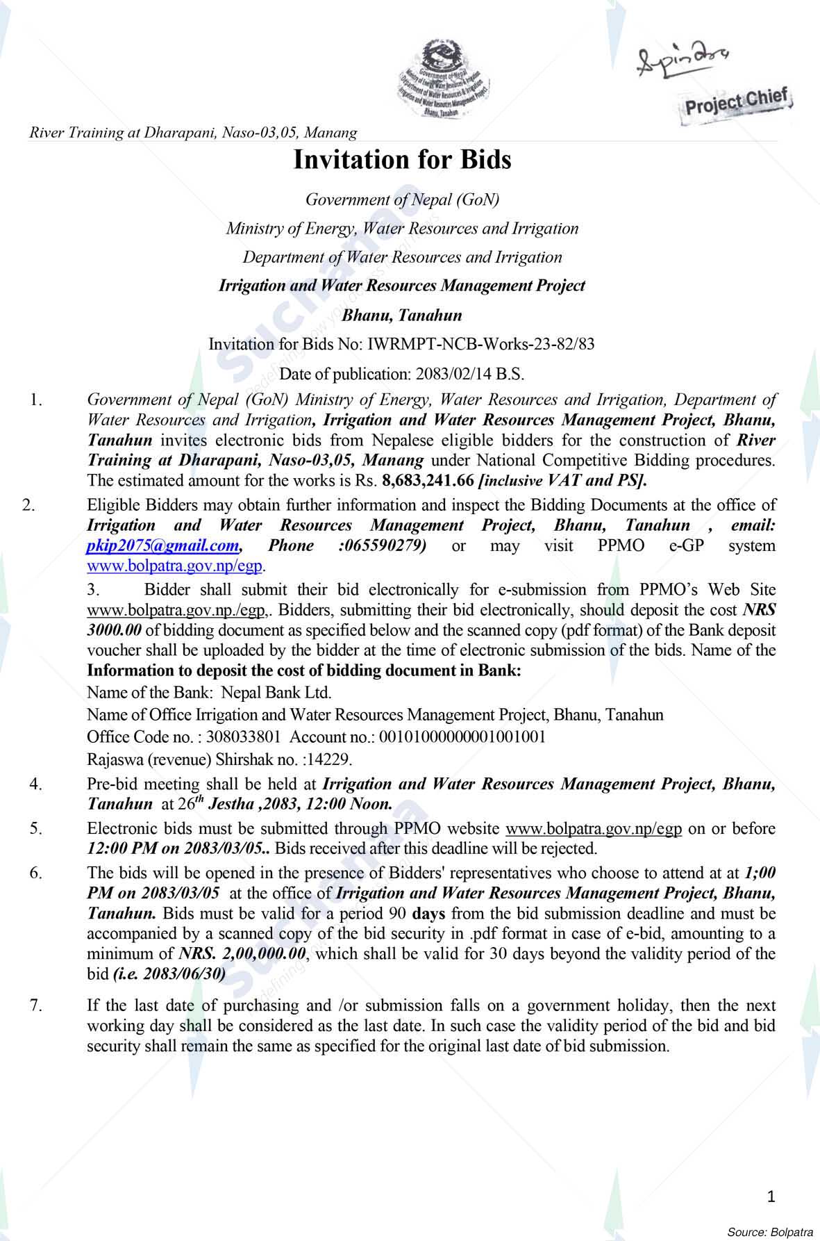 Irrigation and Water Resources Management Project, Bhanu, Tanahun