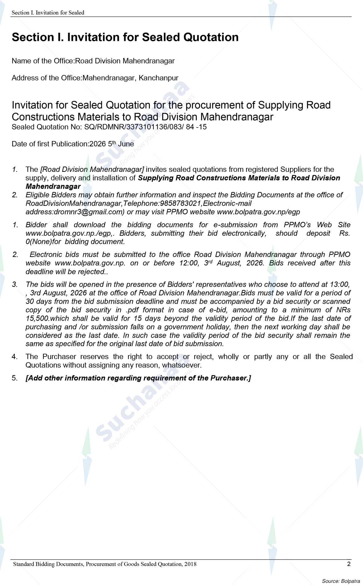Road Division, Mahendranagar