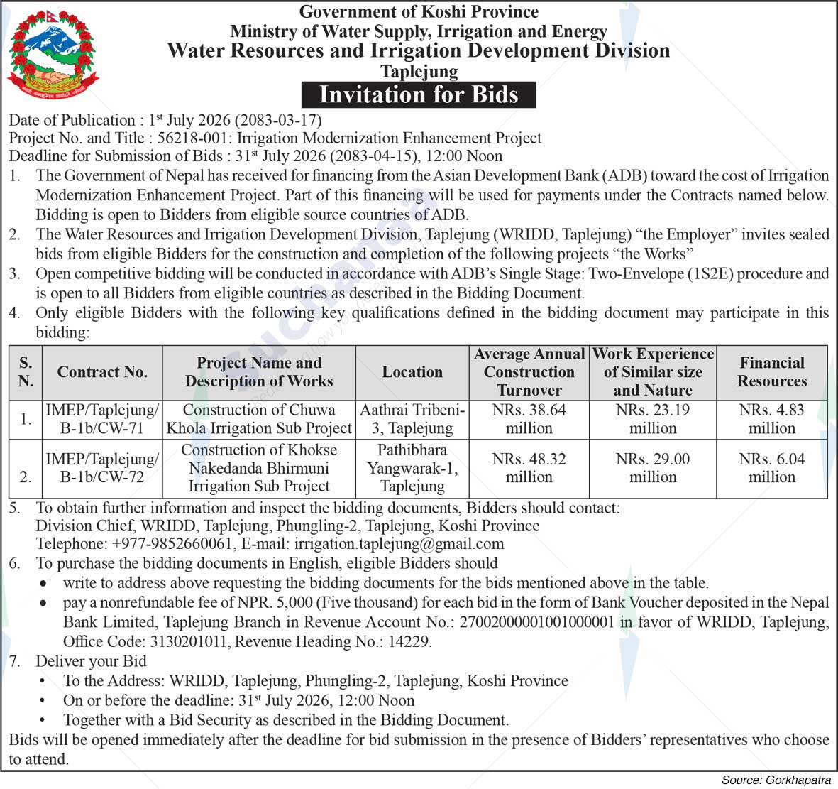 Water Resources and Irrigation Development Division, Taplejung