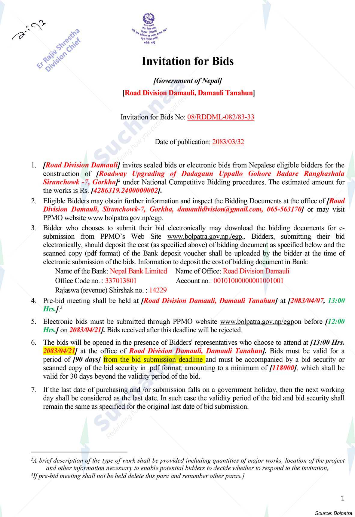 Road Division, Damauli